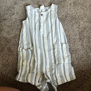 Blue and white striped little planet onesie